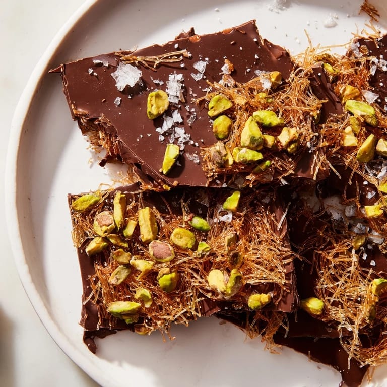 Imagine breaking into this flavorful Kataifi Chocolate Crunch Bark with perfectly toasted kataifi and smooth chocolate.