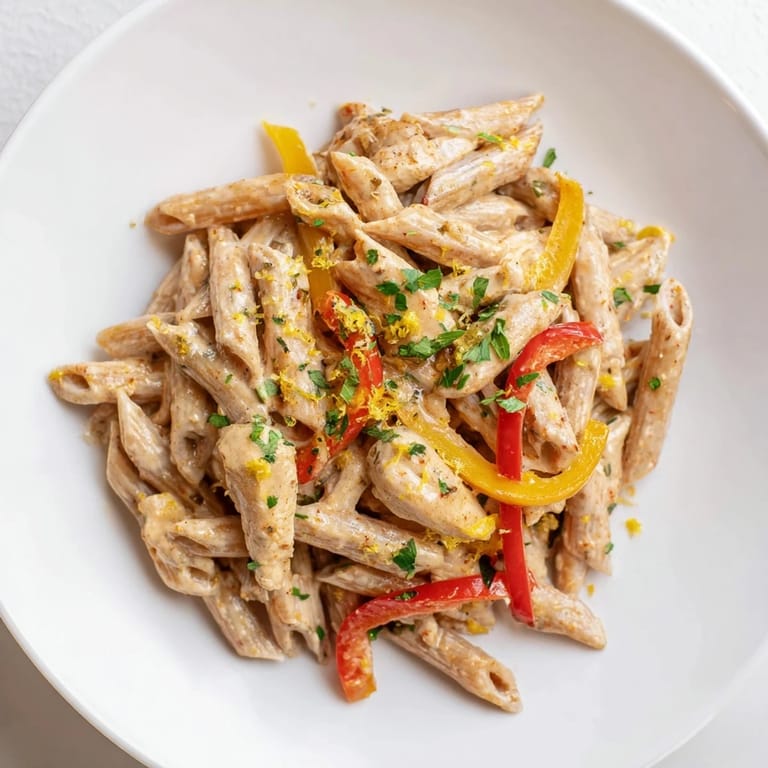 Garnished with lemon zest and parsley, this Creamy Cajun Chicken Pasta Lite offers a vibrant, lower-calorie meal for weeknight dinners.