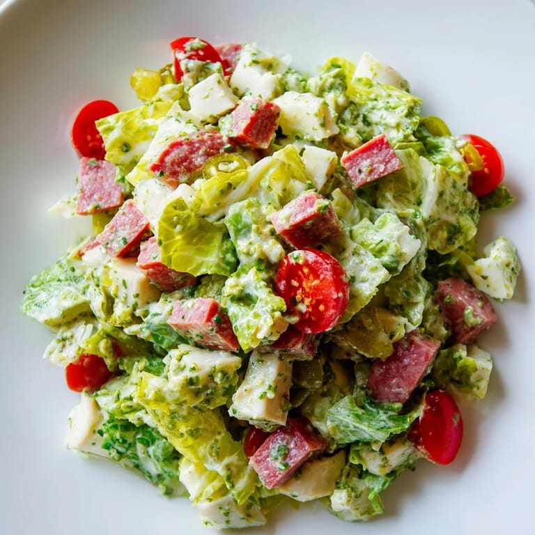 A vibrant Italian Deli Chopped Chicken Salad tossed with pepperoncini and a tangy herb dressing.