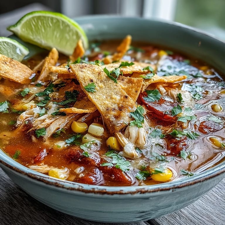 Serving the Best Chicken Tortilla Soup with lime wedges and shredded cheese next to a basket of warm tortillas.