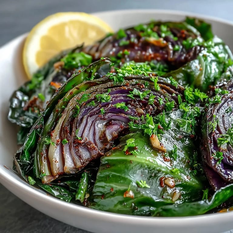 Tender Sautéed Cabbage With Garlic and Mediterranean Spices beside grilled fish on a white plate, colorful onion and spices visible, ready to serve at a family dinner.