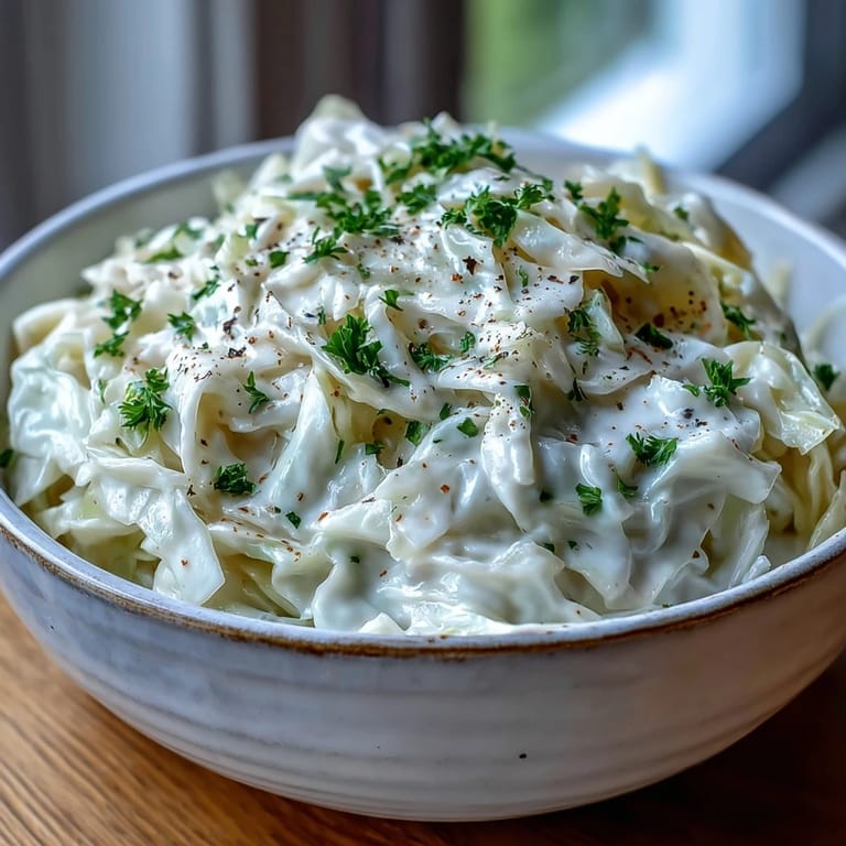 Tender Creamed Cabbage in a skillet, sautéed with onions and ready to serve alongside roast chicken