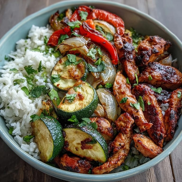 Golden roasted chicken and colorful fajita vegetables create a smoky, sizzling Tex-Mex bowl perfect for busy weeknights.