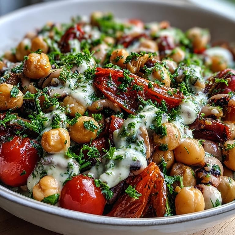 Close-up of a spoon serving New Years Hoppin John Salad, revealing chickpeas, diced veggies, and fluffy rice.