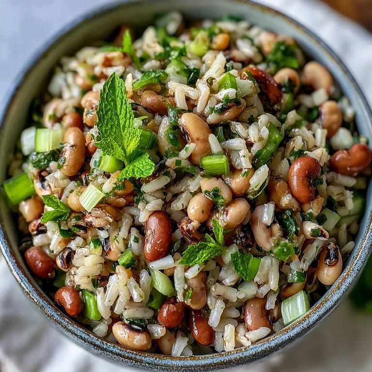 Close-up of Southern Black Eyed Pea Salad featuring hearty peas and vegetables, ready for a summer picnic.