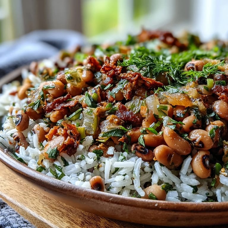 Stovetop Vegetarian Hoppin John simmering with black-eyed peas, vegetables, and smoked paprika.