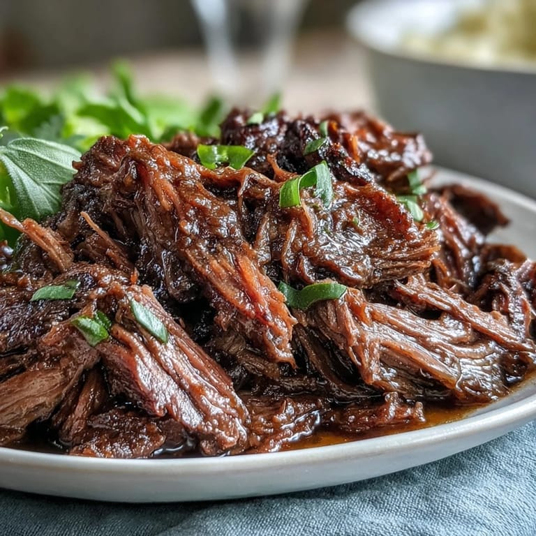 Slow Cooker Mississippi-Style Ranch Beef shredding easily in the crockpot, juicy and golden with ranch seasoning and peppers.