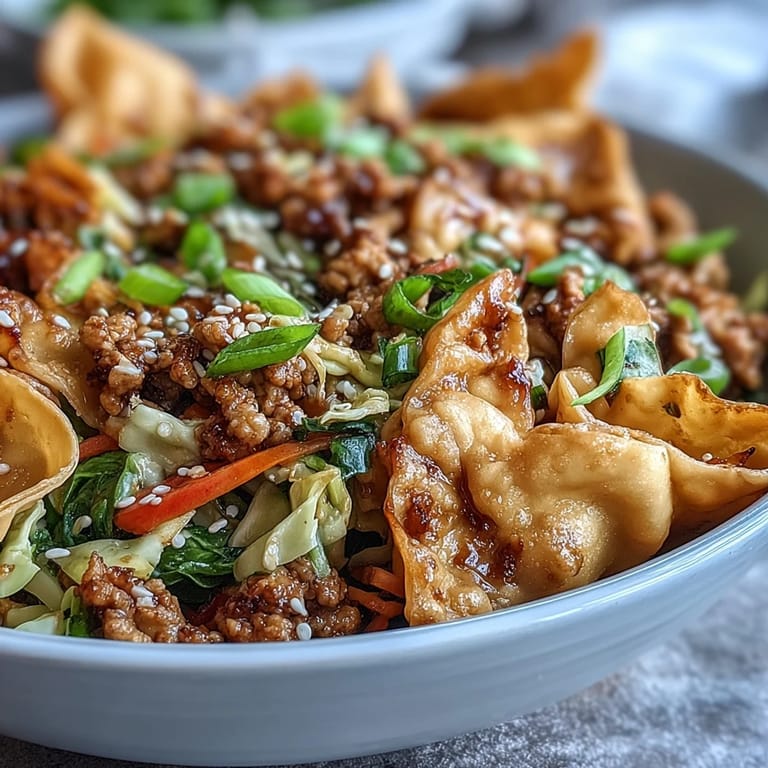 This delicious deconstructed egg roll recipe features sautéed lean ground turkey, cabbage, carrots, and red bell peppers in a savory ranch and soy sauce glaze.