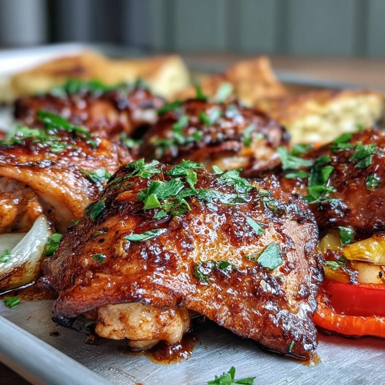 Sliced chicken thighs glazed in honey garlic sauce sit on warm garlic naan, ready to eat.
