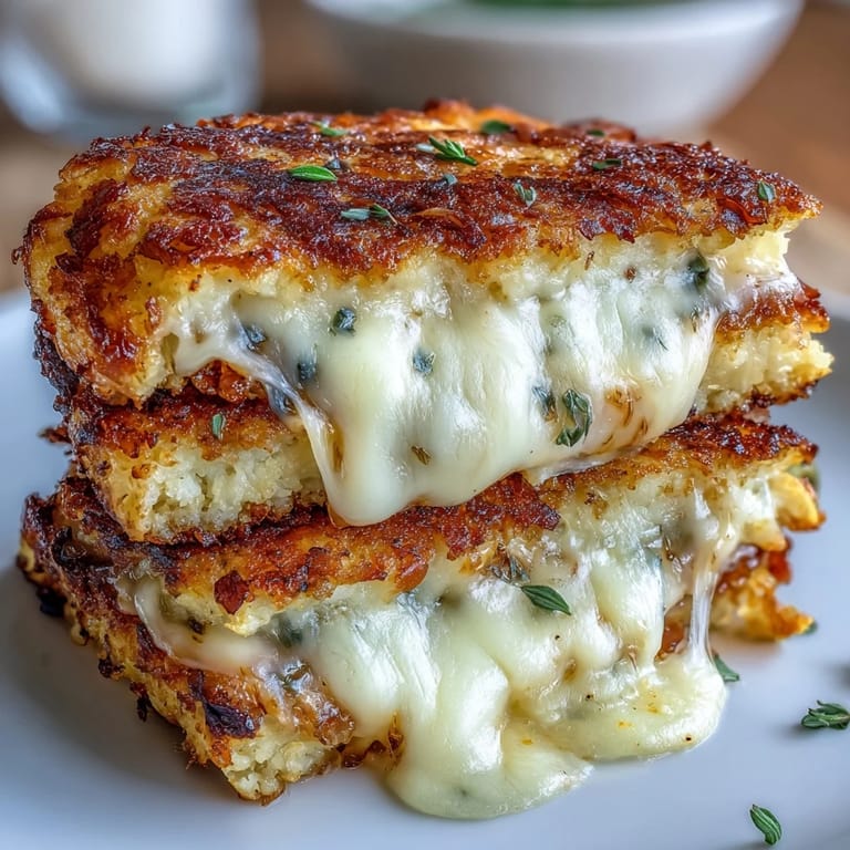 Crispy cauliflower bread slices filled with sharp cheddar and mozzarella, creating a satisfying keto-friendly grilled cheese sandwich with rich flavor.