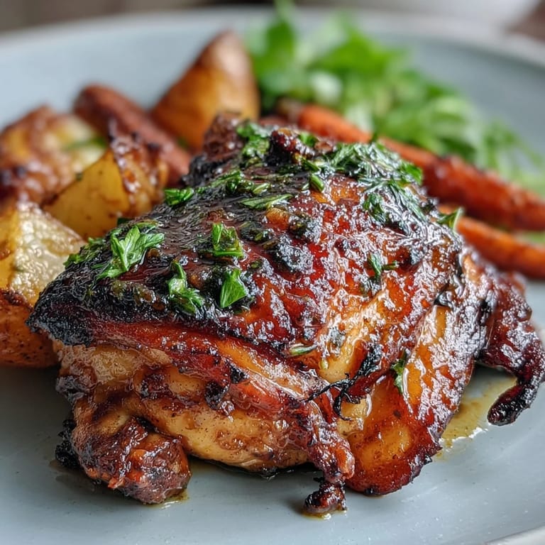 A family-friendly honey mustard chicken and carrot sheet pan dinner featuring tender chicken, sweet carrots, and baby potatoes, all roasted to perfection.  
