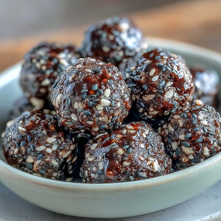Nutritious vegan energy balls made with black sesame seeds, oats, and tahini for a healthy treat.