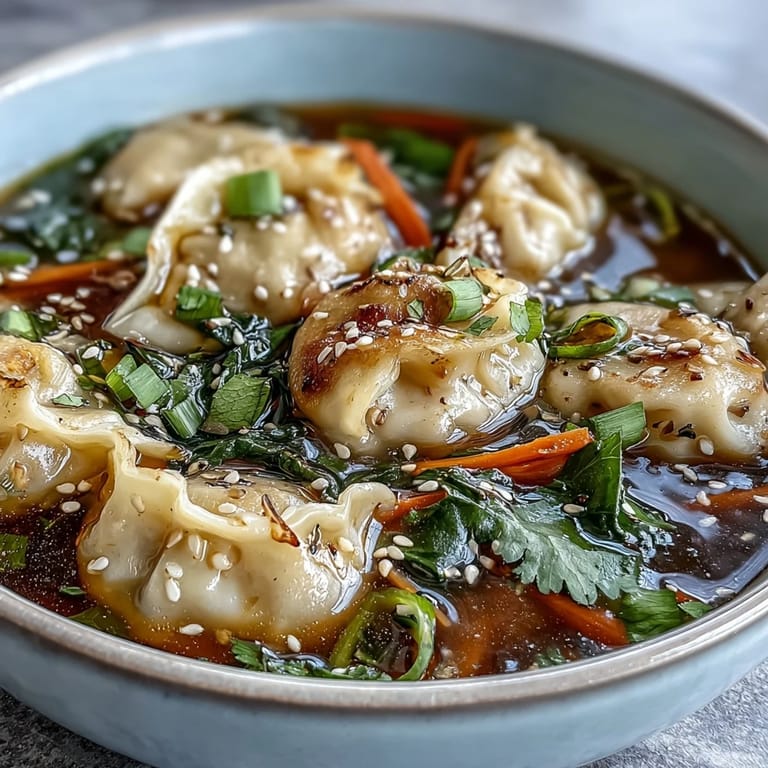 Warm and inviting Trader Joes dumpling soup featuring juicy dumplings, vibrant bok choy, and a rich, umami-packed broth, ideal for cozy evenings.