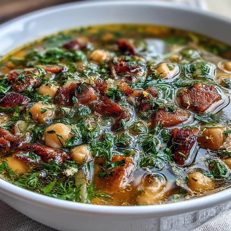 Rich and hearty ham and chickpea soup with vibrant lemon and dill, simmered to perfection for a cozy dinner.