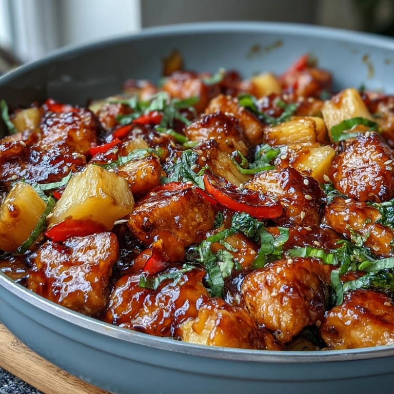 Golden-brown chicken breast and crisp vegetables simmered in a tangy pineapple-infused sweet and sour sauce for an easy Asian-inspired one-pan meal.