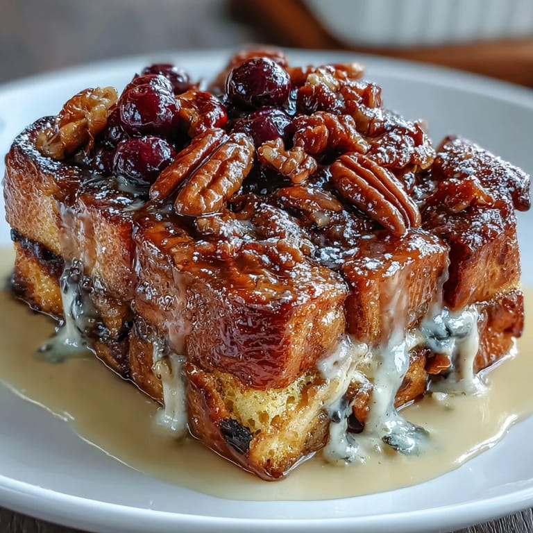 Warm French toast bake topped with cinnamon streusel and powdered sugar, perfect for sharing at a spring celebration.