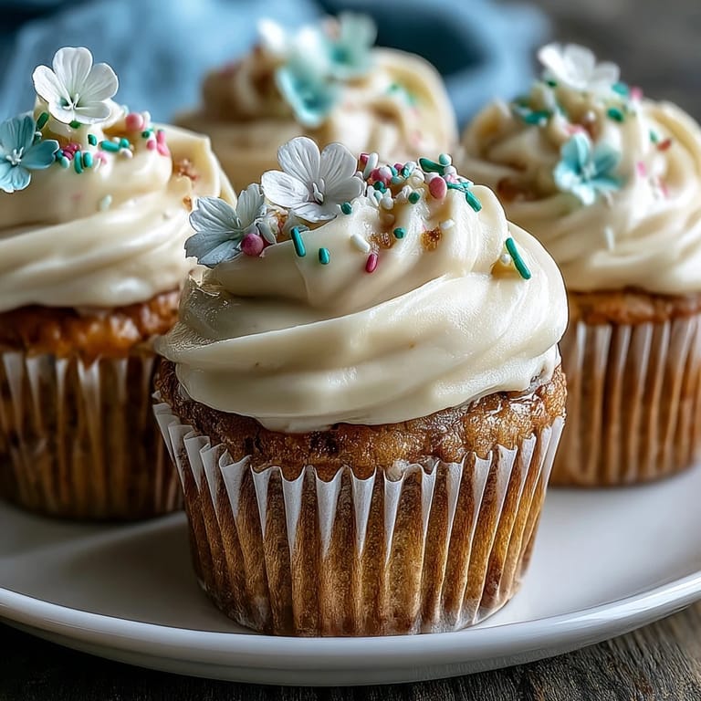 Baby in Bloom Cupcakes with Edible Flower Toppers: Soft vanilla cupcakes topped with smooth buttercream and a colorful array of fresh edible flowers, ideal for festive springtime gatherings.