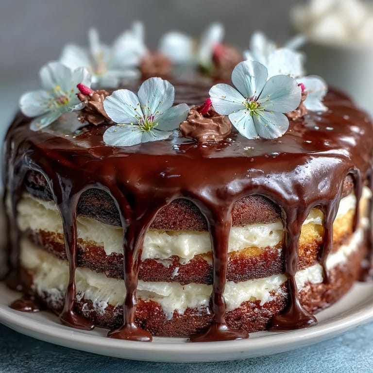 2. Delicate Spring Floral Drip Cake with zesty lemon frosting, beautifully decorated with fresh edible flowers and a pastel white chocolate drip.