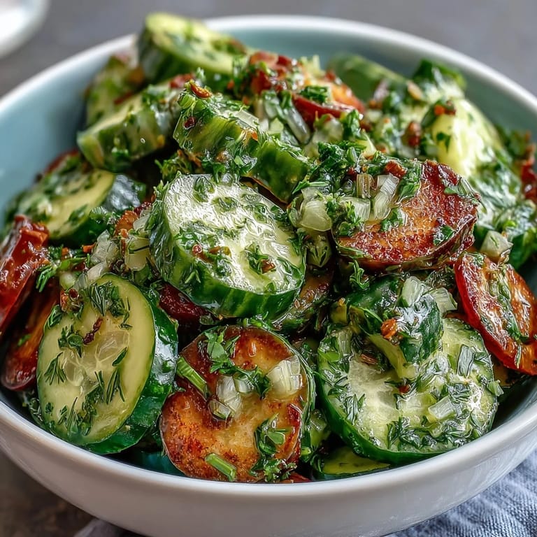 Vibrant cucumber radish salad with dill vinaigrette, featuring crunchy vegetables and a tangy, herb-infused dressing for a light side dish.