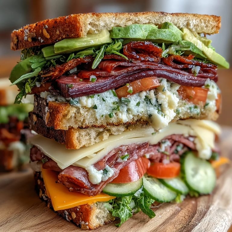 Vibrant deli sandwich spread featuring smoked turkey, roast beef, cheeses, and colorful vegetables, ideal for easy entertaining.