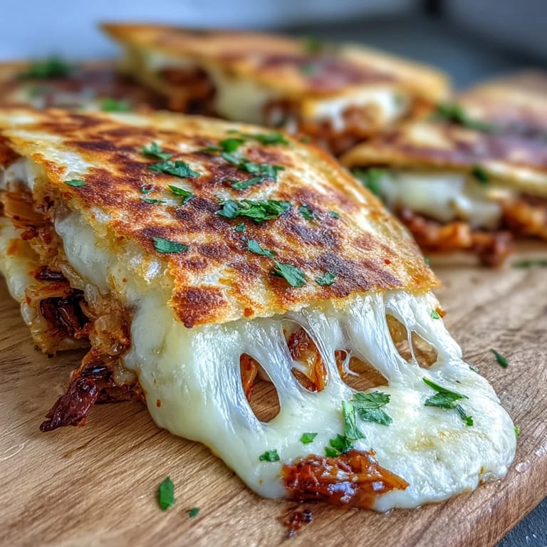Savory kimchi quesadillas with melted cheddar and green onions, perfect for a flavorful snack or easy weeknight dinner.