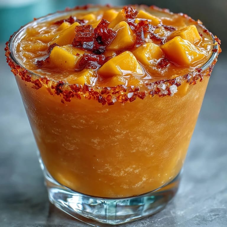Refreshing mocktail Cinco de Mayo Mangonada with a festive chili-lime rim and garnishes.