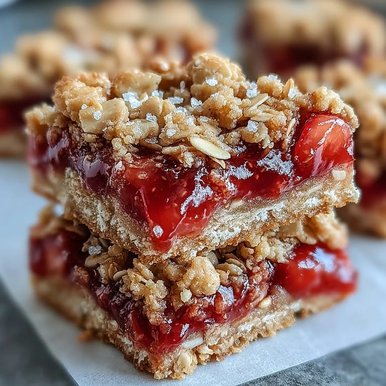 Deliciously rustic strawberry rhubarb crumble bars, perfectly sweet and tangy.
