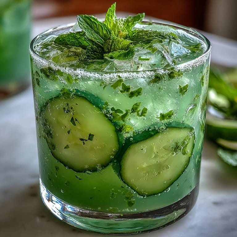 Cool Green Detox Cucumber Mint Agua Fresca poured over ice with lime.