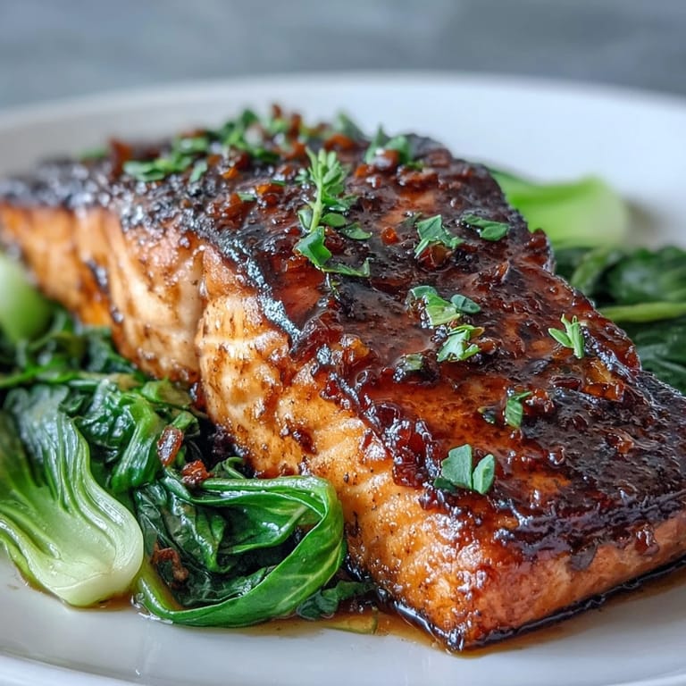 Tender miso glazed salmon and sesame bok choy: an easy, flavorful Asian fusion masterpiece.