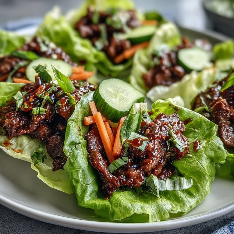 Flavorful Korean BBQ beef wraps showcasing tender meat and crisp veggies.