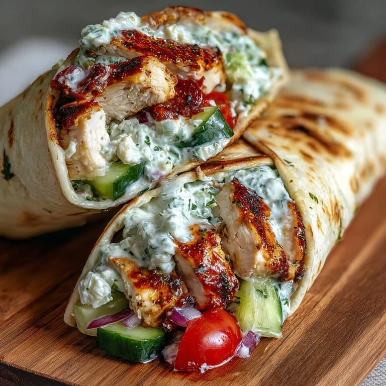 Satisfying Tzatziki Chicken Wraps, a perfect quick lunch with creamy yogurt sauce.