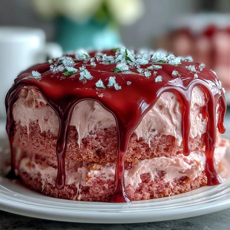 Decadent Bridal Shower Rosé Velvet Cake, a dreamy dessert with a golden cascade.