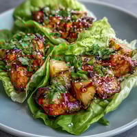 Teriyaki chicken pineapple lettuce wraps with juicy glazed chicken, fresh pineapple, and crisp vegetables in lettuce leaves.