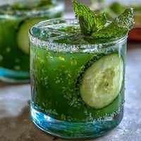 Garnished Green Detox Cucumber Mint Agua Fresca ready to quench thirst.