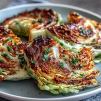 Roasted cabbage steaks seasoned with garlic and smoked paprika, golden and crisp around the edges with a bright lemon finish.  